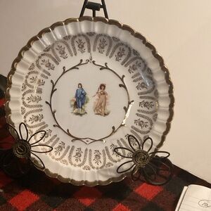 Decorative Plate with Gold Trim and Figures